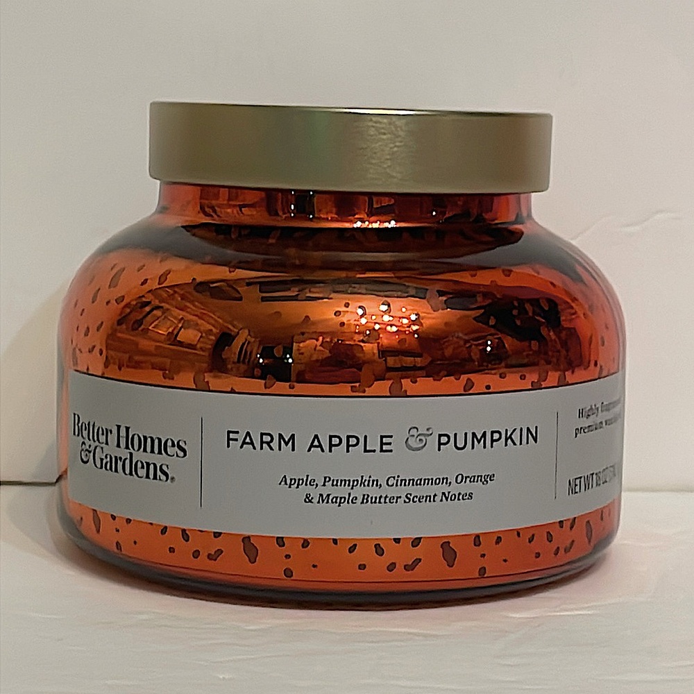 BETTER HOMES AND GARDENS Farm Apple Pumpkin Mercury Glass 2-Wick Jar Candle 18oz